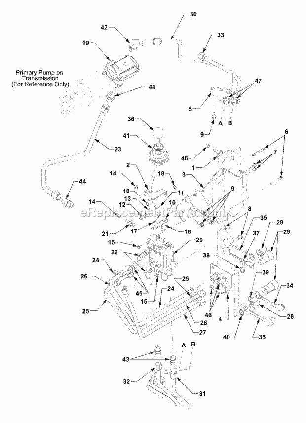 Auxiliary Hydraulic Loader Valve Diagram and Parts List for 7284 54AD74H-710, 54AT74H-710 Cub Cadet Lawn Tractor